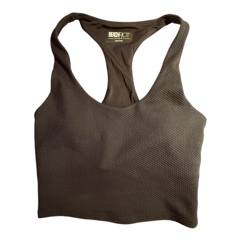 Beach Riot Swim Sports Bra Top Racerback Crop Textured Black XS NWOT‎